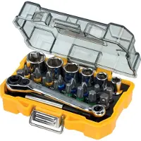 DeWalt 24-dele højtydende stikdåse- og skruetrækkersæt (DT71516); langtidsholdbare stikdåser; (24 dele); med etui
