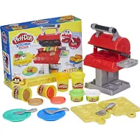 Play-Doh Kitchen Creations Grill 'n Stamp Legetøjsæt til børn 3+ - 6 giftfri farver, 7 BBQ-tilbehør, Stempelgrill med blækpad