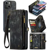CASEME iPhone 15 2-i-1 Multifunktionel Pung Cover - Sort