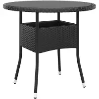 vidaXL havebord Ø80x75 cm hærdet glas og polyrattan sort