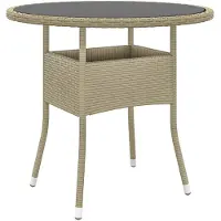 vidaXL havebord Ø80x75 cm hærdet glas og polyrattan beige