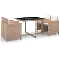 vidaXL udendørs spisebordssæt 5 dele med hynder polyrattan beige