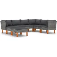 vidaXL 3-Personers Havesofa Med Hynder Polyrattan Grå - 8 / 3x hjørnedel 3x midterdel 2x fodskammel