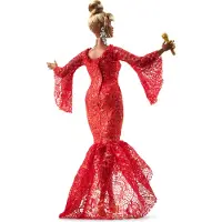 Barbie Inspirerende Women Doll Celia Cruz Queen of Salsa Collectible i r?d blonder kjole med gylden mikrofon & dukke stativ