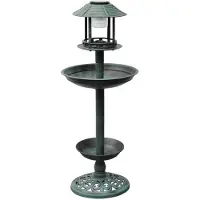 vidaXL Fuglebad/Foderbræt Med Solcellelampe - Grøn