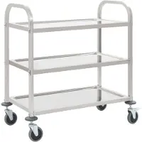 vidaXL serveringsvogn med 3 niveauer 96,5 x 55 x 90 cm rustfrit stål