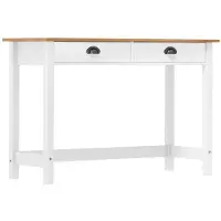 vidaXL Konsolbord Hill Med 2 Skuffer 110x45x74 Cm Massivt Fyrretræ - Hvid og brun