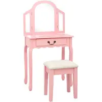 vidaXL kosmetikbord med taburet 65x36x128 cm kejsertræ MDF pink