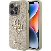 GUESS Glitter Script Big 4G iPhone 15 Pro-etui - Guld