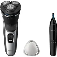 Philips Shaver 3000 Series S3143/02 Elektrisk shaver til våd og tør barbering, Rotations shaver, Sort, Sølv, PowerCut blade system, Replace every 2 yrs with SH30, 2 År, Batteri