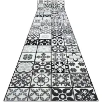 Rugsx Gummibelægning 110cm AZULEJO PATCHWORK, LISBON FLISER grå / sort 110x170 cm
