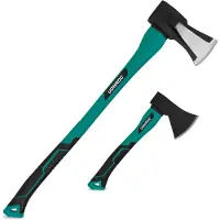 Vonroc Økse - sæt | Kløveøkse 79cm & håndøkse 35cm | Stålhoveder - Fiberglashåndtag med Softgrip