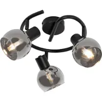 QAZQA Art Deco loftslampe sort med røgglas 3-lys rund - Vidro