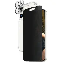 PanzerGlass - 3-i-1 Pack - skærm/objektiv/rygbeskyttersæt for mobiltelefon - glas - med fortrolighedsfilter - rammefarve sort - for Apple iPhone 15 Pro