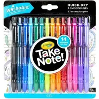 Crayola Take Note 14-pak gelpenne - vaskbare gelpenne med polstret greb til notater, kunst og farvekodning (14 farver)