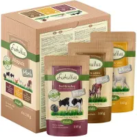 Lukullus Økonomipakke: 48 x 150 g Naturkost Mini portionsposer - Mix: Okse & Kalkun / Vildt & Kanin / Fjerkræ & Lam