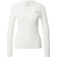 Gant Ganttil kvinder. 4800101 Hvid ribstrikket pullover med ottetaller (S), Casual, Bomuld, Lange ærmer