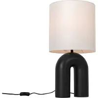 QAZQA Design bordlampe sort med hvidt linnedskærm - Lotti