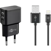 Wentronic goobay - Strømforsyningsadapter - 12 Watt - 2.4 A - 2 output-stikforbindelser (USB) - på kabel: Lightning - sort - Europa
