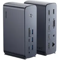 Baseus UnionJoy USB-C Docking Station 2xHDMI4K@60Hz 1xDP4K@60Hz 3xUSB-A3.0 2xUSB-C3.0 2xUSB-A2.0 1xRJ45 PD PC 1xSD+TF 1x3.5mm minijack - Grey USB hub - USB 3.0 - 17 ports - Grå