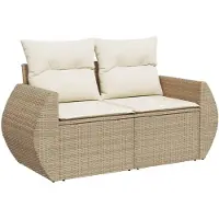 vidaXL 2-personers havesofa med hynder polyrattan beige