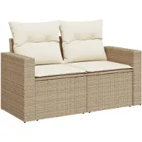 vidaXL 2-personers havesofa med hynder polyrattan beige