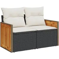 vidaXL 2-Personers Havesofa Med Hynder Polyrattan - Sort og hvid / uden opbevaring
