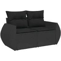 vidaXL 2-personers havesofa med hynder polyrattan sort
