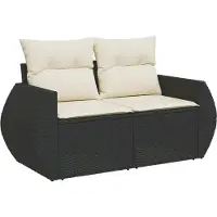 vidaXL 2-personers havesofa med hynder polyrattan sort