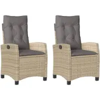 vidaXL havestole 2 stk. lænefunktion + hynder polyrattan blandet beige