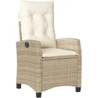 vidaXL Havestol Med Hynder - Justerbart Ryglæn Polyrattan - 1 / Beige / Uden fodskammel