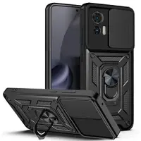 Mtp Products Motorola Edge 30 Neo Roterende Ring Hybrid Cover med Kameraskjold - Sort