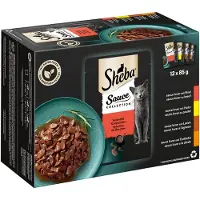 Sheba Økonomipakke: 144 x 85 g portionsposer - Sauce Collection (Okse; Kylling; Lam; Kalkun)