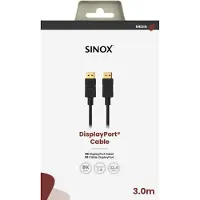 Sinox beslag Sinox DisplayPort kabel. 3m. Sort, 3 m, DisplayPort, DisplayPort, Hanstik, Hanstik, 7680 x 4320 pixel