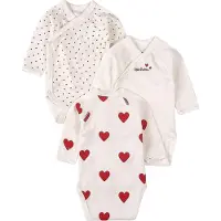 Petit Bateau Body l/æ - 3-pak - Hvid m. Hjerter - - 1 mdr - Body L/Æ