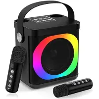 Mtp Products YS307 Home Karaoke Bluetooth-højttaler RGB-lyshøjttaler med 2 mikrofoner - sort