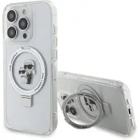 Karl Lagerfeld iPhone 15 Pro Ringstand Karl & Choupette Mag Case - Hvid