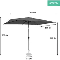 Vonroc Premium Stang Parasol Rapallo 200x300cm | UV 50+ | Rektangulær & tiltbart | Inkl. overtræk | Grå