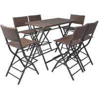 vidaXL foldbart udendørs spisebordssæt 7 dele stål polyrattan brun