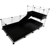 C&c modulbur, en-etagers 4x2 + Loft 2x1 + Rampe, sort, til marsvin, 149 cm x 77 cm