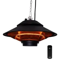 Vonroc Terrassevarmer - Albano - 1500W | Infrarød | Sort | IP44 | Til tag, veranda, parasol | Inkl. Fjernbetjening.