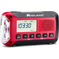 Midland ER250 BT Emergency Bluetooth Radio - Solar - Dynamo - 130 Lumens Flashlight - 2600mAh Powerbank - AM/FM - Mono - Rød