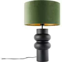 QAZQA Design bordlampe sort fløjlsskærm grøn med guld 35 cm - Alisia