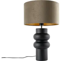 QAZQA Design bordlampe sort fløjlsskærm taupe med guld 35 cm - Alisia