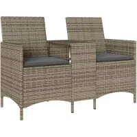 vidaXL 2-Personers Havesofa Med Bord Og Hynder Polyrattan - Grå / Uden fodskammel