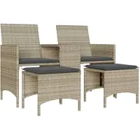 vidaXL 2-Personers Havesofa Med Bord Og Hynder Polyrattan - Lysegrå / Med fodskammel