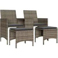 vidaXL 2-Personers Havesofa Med Bord Og Hynder Polyrattan - Grå / Med fodskammel