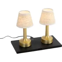 QAZQA Sæt med 2 bordlamper guld med beige RGBW genopladelige - Elise