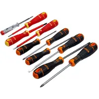 Bahco Slotted-phillips-pozidriv-torxfit With Rubber Handle Skruetrækkersæt 10 Enheder