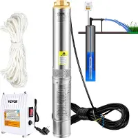 Vevor Dykpumpe til dyb brønd, 550W 230V/50Hz, 35L/min 108 m vandstand, sandafvisende <5%, 20 m elkabel, 7,6 cm rustfri stålvandpumper til industriel, kunstvanding og hjemmebrug, IP68 vandtæt